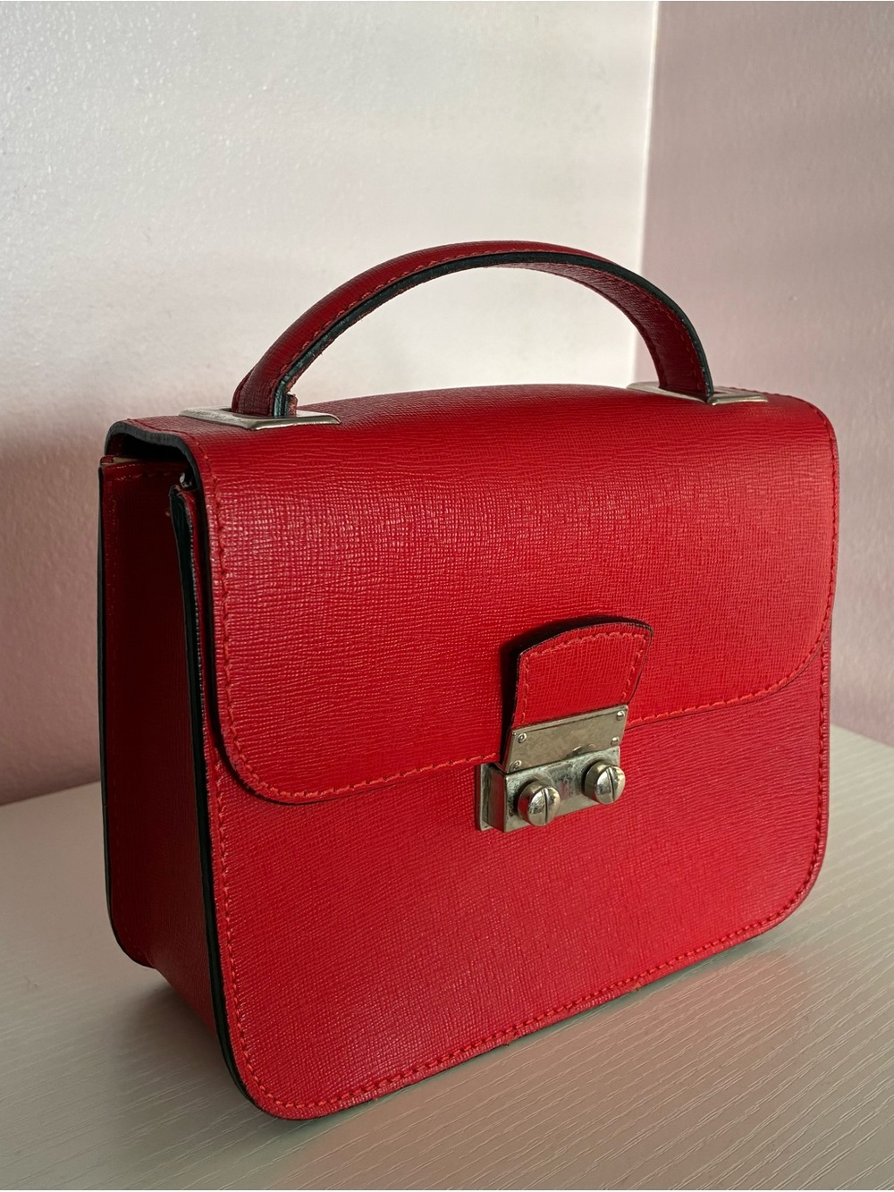 Small Cute Red Camelia Roma Structured Top-Handle Bag